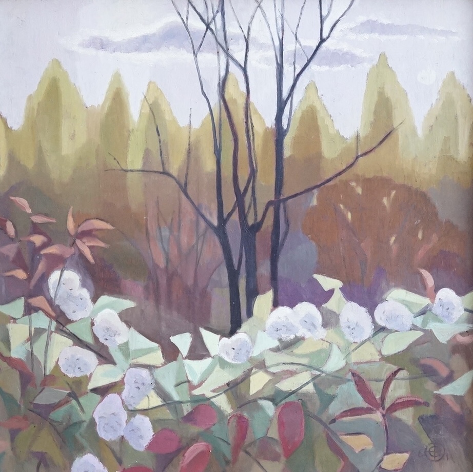 Christina Brooke (Contemporary), 'Autumn Hedgerow', monogrammed and dated '61, oil on board, 60 x 60cm
